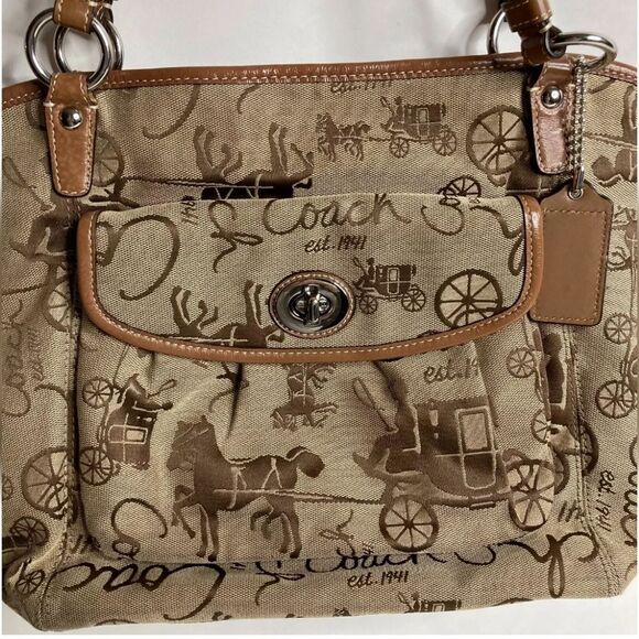 Coach Brown and Tan Shoulder Bag with Leather Handles - Picture 4 of 6